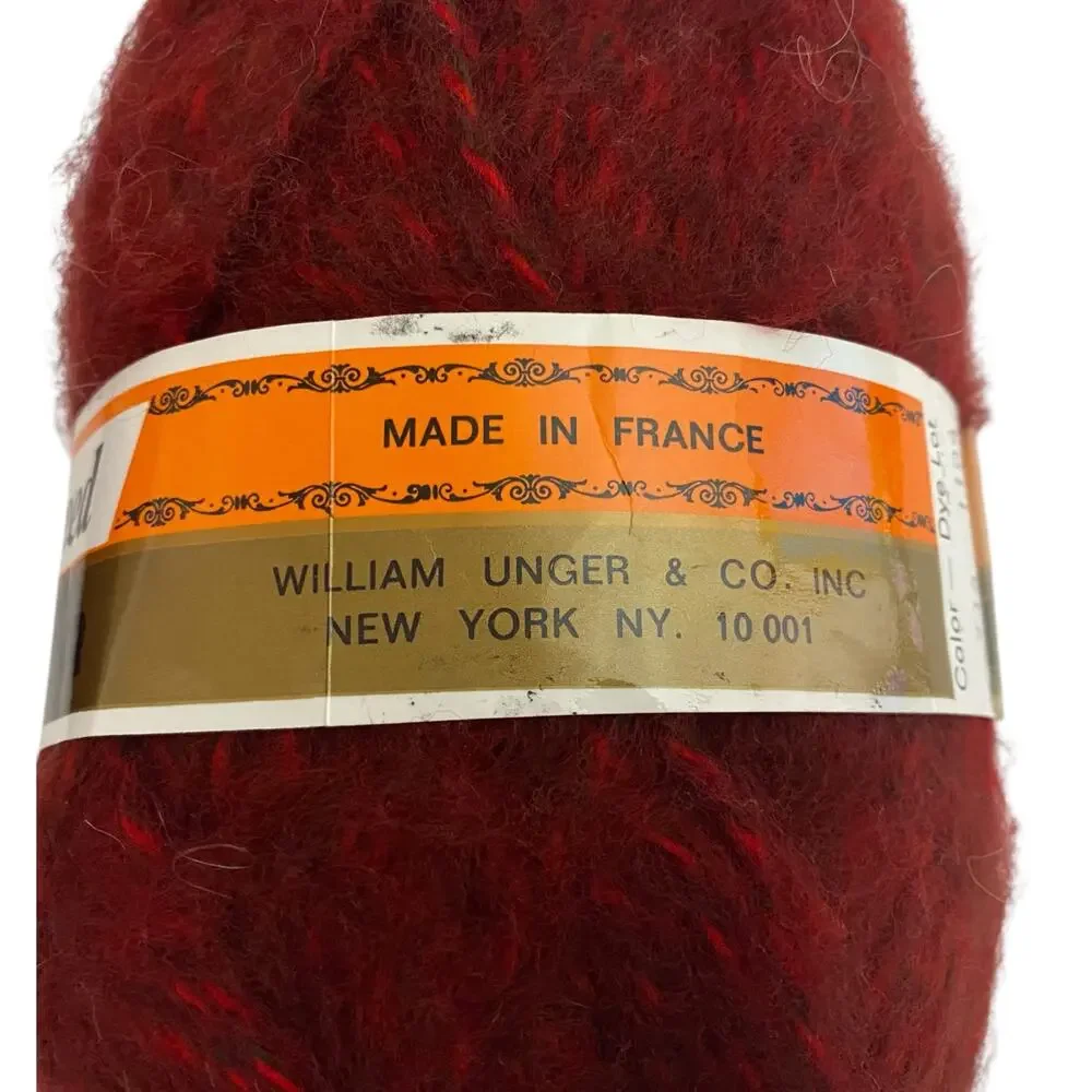 5 Skeins Unger Fluffy Tweed Yarn Red 714 Acrylic France 1.75oz Each Vintage